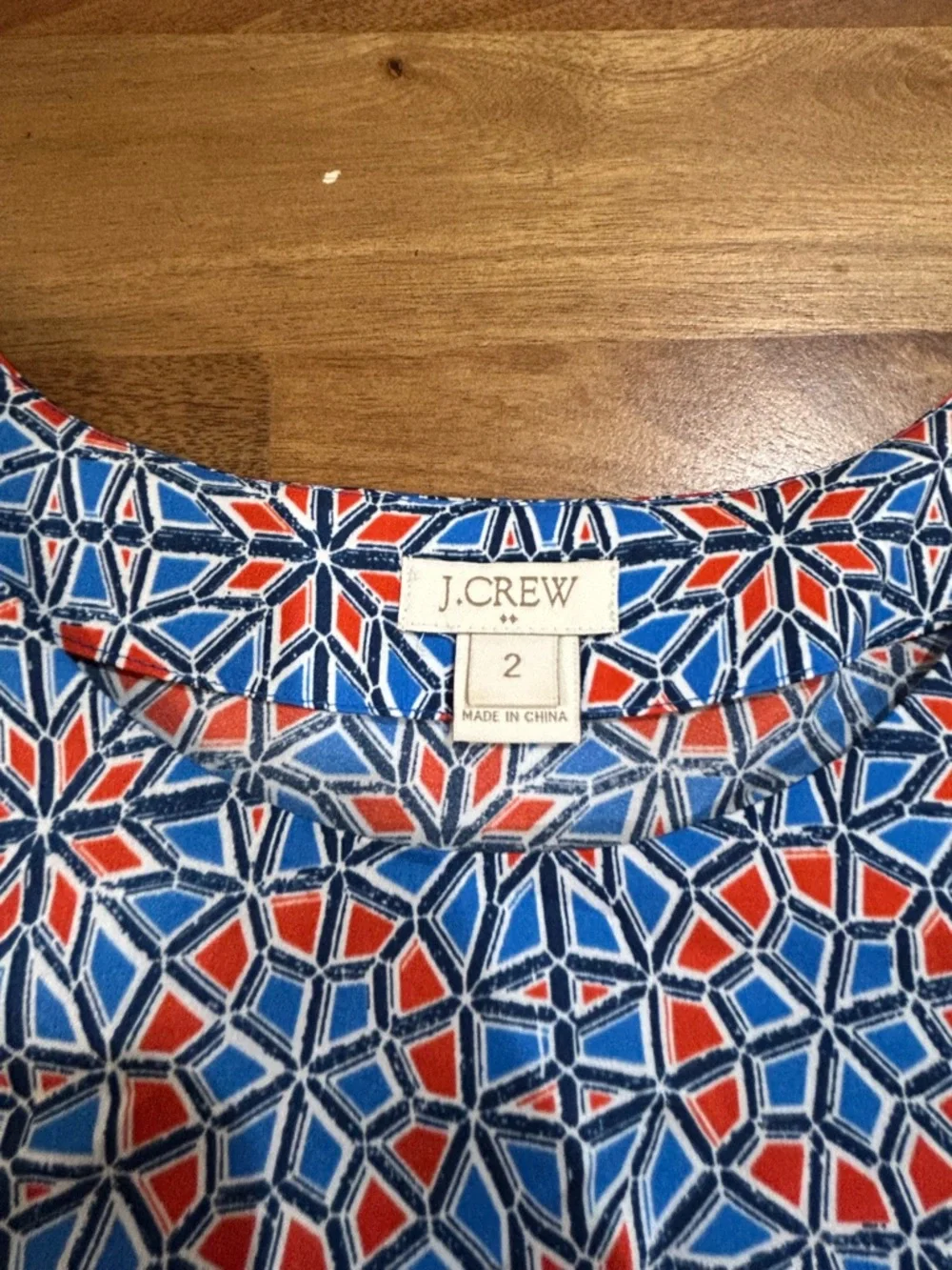 J. Crew Blue and Red Geometric Print Top w/ paneled back Size 2